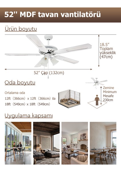 Dlc Karayel Beyaz Tavan Vantilatörü 132 cm