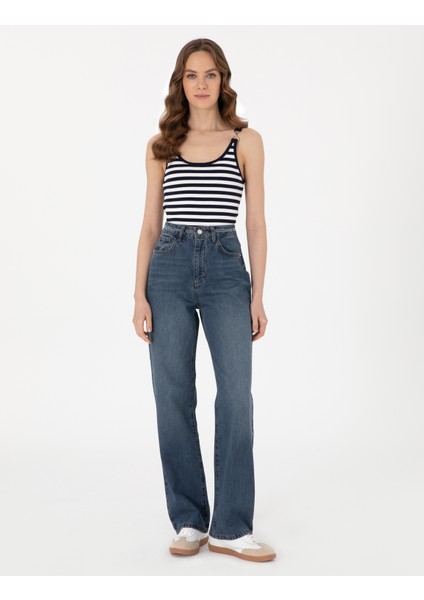 Kadın İndigo Waist Flare Fit Jean Pantolon 50301305-VR028