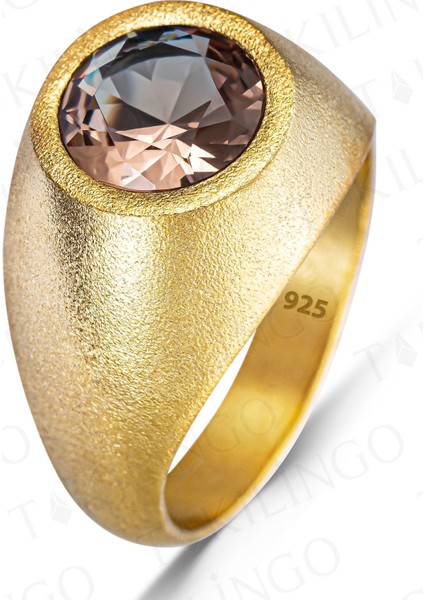 925 Ayar Gümüş Altın Kaplama Yuvarlak Zultanit Taşlı Sade Erkek Yüzük fiyatları
