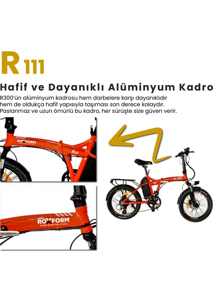 R-111 Elektrikli Katlanabilir Bisiklet 15AH Shimano Altus Hidrolik Fren Alüminyum Kadro