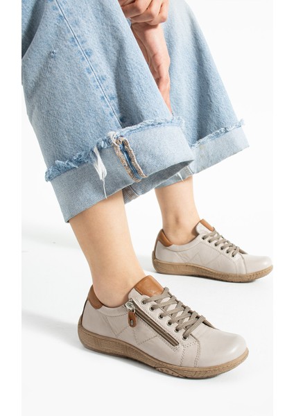 Dobran Kadın Deri Gümüş Günlük Ayakkabı