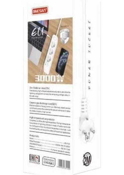 3'lü Akım Korumalı Priz | USB + Type-C Çıkışlı Çoklu Şarj Ünitesi