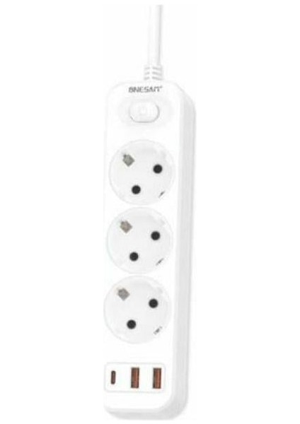 2 USB Girişli 3'lü Priz Çoklu Akım Koruma Anahtarlı Priz Grup Priz Uzatma Kablosu