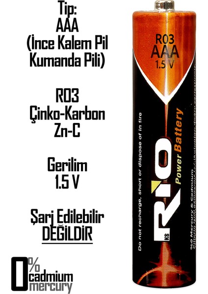 Rio 4lü Aaa R03 Ince Kalem Pil Kumanda Pili Çinko Karbon Pil Zn-C 1.5V fırsatları
