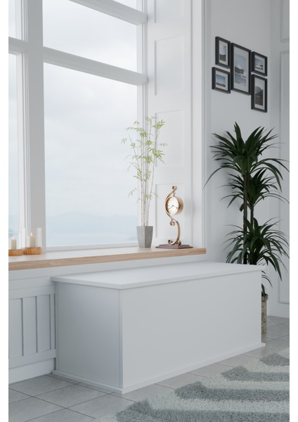 Çeyiz Sandığı Çok Amaçlı Saklama Kutusu Salon Antre Mobilyası Oyuncak Organizer Sandık 125x40 cm Beyaz