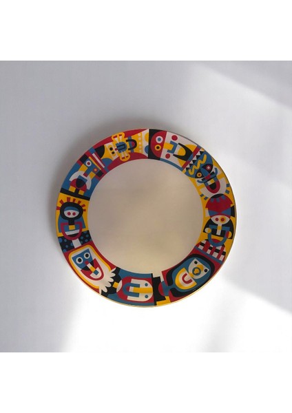 Seramik Desenli Yuvarlak 2 Parça Fanus Seti 31 cm