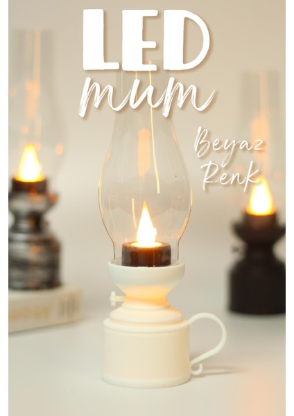 LED Mum Vintage Retro Gaz Lambası Tip Dumansız Pilli Alevli Dekoratif Yapay Mum Işıldak Beyaz 1037-5 fiyatları