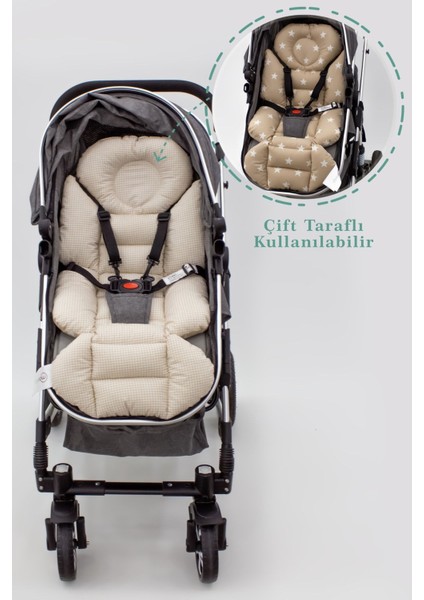 Bebek Arabası Minderi, Bel Destekli, Ekose Desen, Çift Taraflı, Kahverengi fırsatları