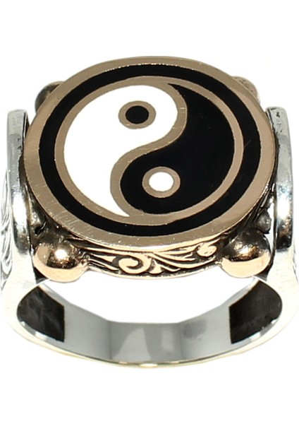 925 Ayar Gümüş ve Bronz Karışımı Ying Yang Denge Modeli Erkek Yüzüğü