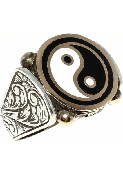 925 Ayar Gümüş ve Bronz Karışımı Ying Yang Denge Modeli Erkek Yüzüğü