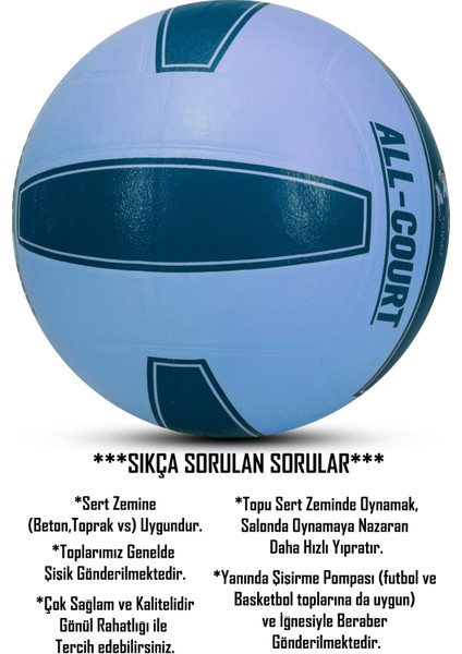 All Court Voleybol Topu Pompa Dahil Set Kauçuk Dikişsiz Yekpare Üretim Iç Dış Mekan No:5 Mavi