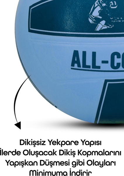 All Court Voleybol Topu Pompa Dahil Set Kauçuk Dikişsiz Yekpare Üretim Iç Dış Mekan No:5 Mavi