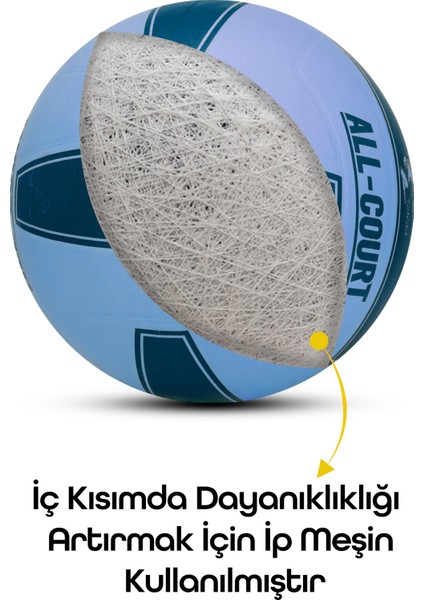 All Court Voleybol Topu Pompa Dahil Set Kauçuk Dikişsiz Yekpare Üretim Iç Dış Mekan No:5 Mavi