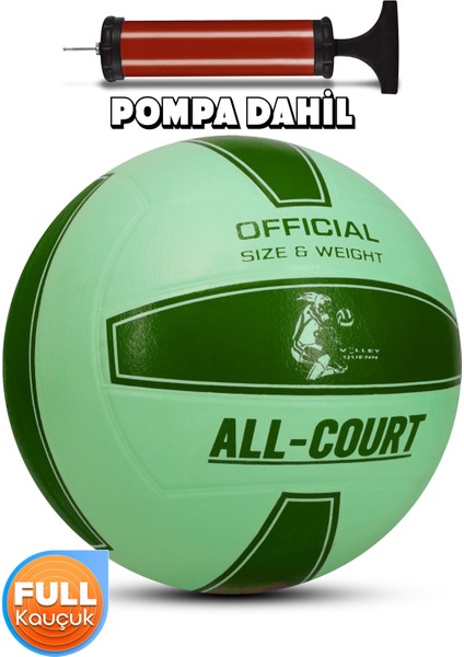 All Court Voleybol Topu Pompa Dahil Set Kauçuk Dikişsiz Yekpare Üretim Iç Dış Mekan No:5 Yeşil