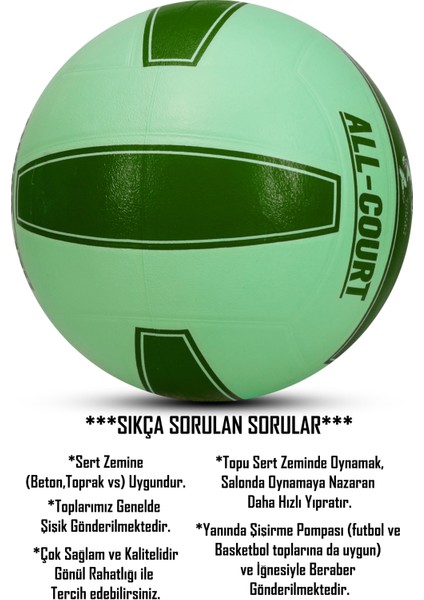 All Court Voleybol Topu Pompa Dahil Set Kauçuk Dikişsiz Yekpare Üretim Iç Dış Mekan No:5 Yeşil