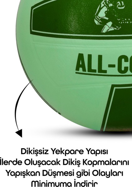 All Court Voleybol Topu Pompa Dahil Set Kauçuk Dikişsiz Yekpare Üretim Iç Dış Mekan No:5 Yeşil