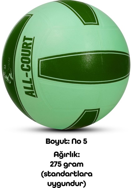All Court Voleybol Topu Pompa Dahil Set Kauçuk Dikişsiz Yekpare Üretim Iç Dış Mekan No:5 Yeşil