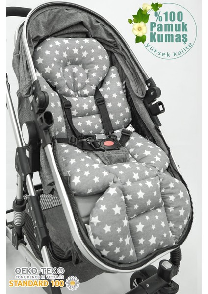 Bebek Arabası Minderi, Bel Destekli, Çift Taraflı, Stars Serisi, Antrasit