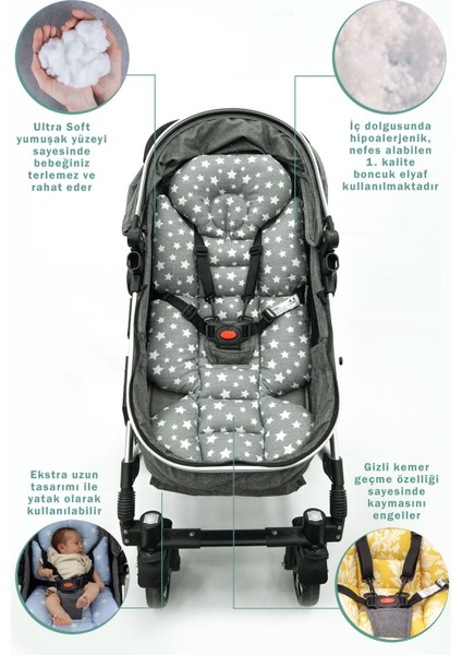 Bebek Arabası Minderi, Bel Destekli, Çift Taraflı, Stars Serisi, Antrasit fiyatları
