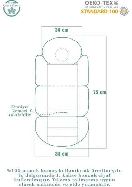 Bebek Arabası Minderi, Bel Destekli, Çift Taraflı, Stars Serisi, Antrasit modelleri
