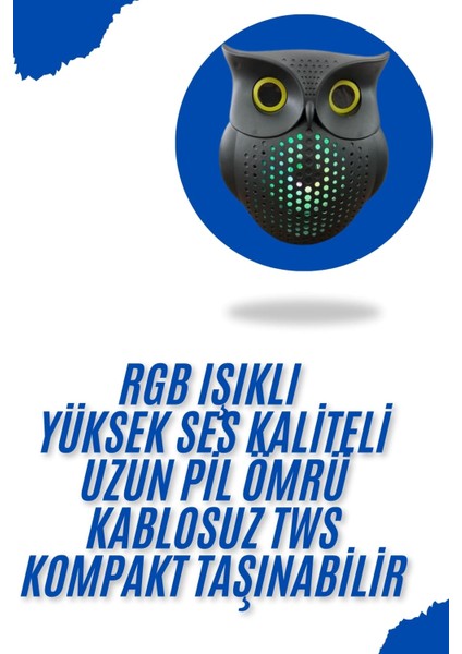 Baykuş Görünümlü Işıklı Bluetooth Speaker Bluetooth Hoparlör