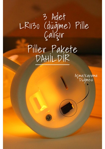 LED Mum Kanatlı Melek Tip Dumansız Pilli Alevli Dekoratif Yapay Mum Işıldak Mor 1037-7