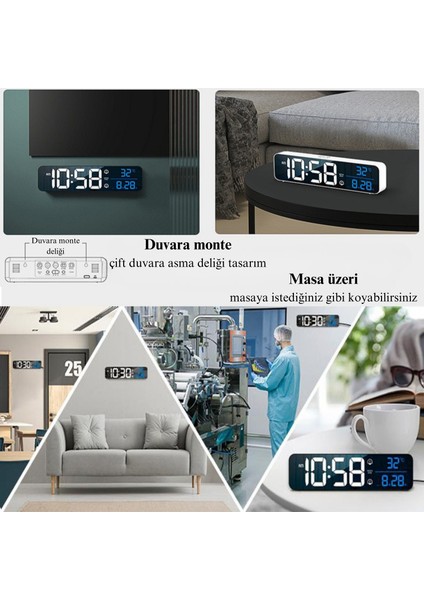 LED Ekranlı Aynalı Masa Saati Sıcaklık Tarih Alarmlı Şarjlı Dijital Elektronik Saat modelleri