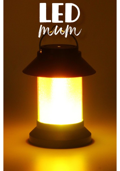 LED Mum Sokak Lambası Tip Kulplu Dumansız Pilli Alevli Dekoratif Yapay Mum Işıldak Siyah 1036-9