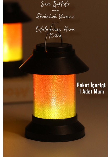 LED Mum Sokak Lambası Tip Kulplu Dumansız Pilli Alevli Dekoratif Yapay Mum Işıldak Siyah 1036-9