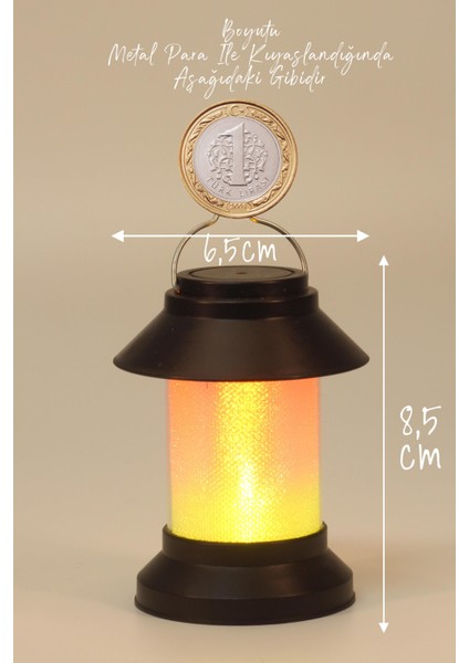 LED Mum Sokak Lambası Tip Kulplu Dumansız Pilli Alevli Dekoratif Yapay Mum Işıldak Siyah 1036-9
