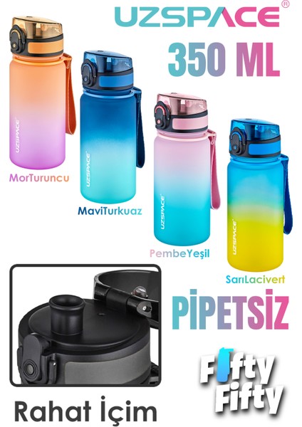 350 ml Pipetsiz Çift Renk Softtouch Tritan Çocuk Su Matarası -FFCOL350MLUZS