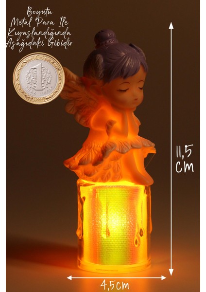3lü LED Mum Kanatlı Melek Tip Dumansız Pilli Alevli Dekoratif Yapay Mum Işıldak Mor 1037-7