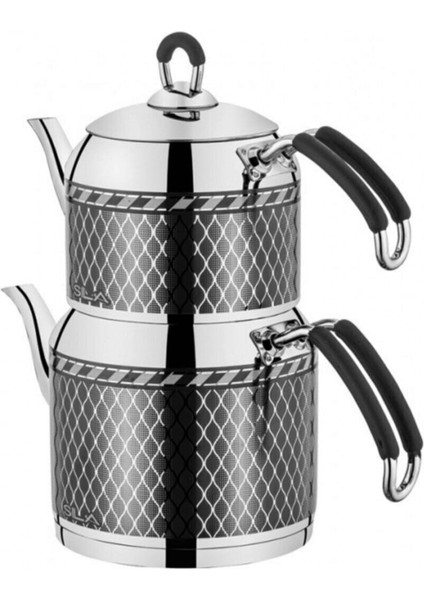 Gri Dekorlu 3,5 L Paslanmaz Çelik Çaydanlık Takımı