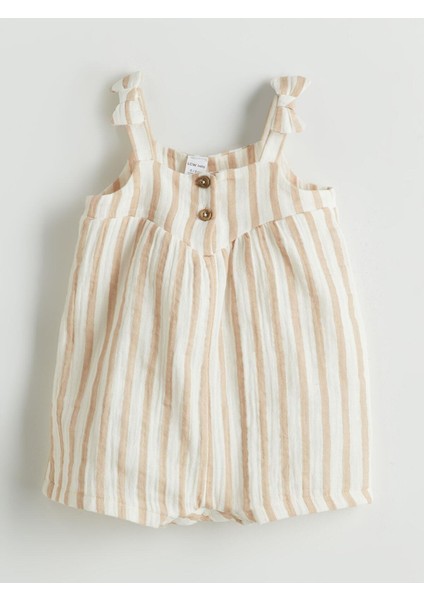 Çizgili Kız Bebek Müslin Tulum