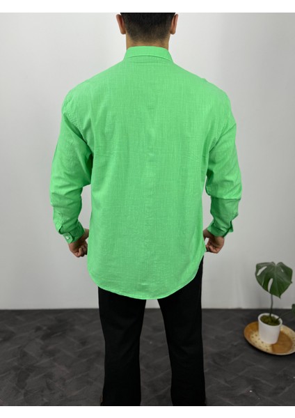 Dökümlü Oversize Keten Görünümlü Erkek Gömlek modelleri
