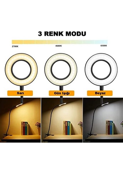 Masa Lambası USB Girişli Göz Koruyucu Klipsli Masaya Sabitlenen Masa Lambası Ayarlanabilir Işık Seviyesi Çok Fonksiyonlu LED Masa Lambası Sarı Beyaz Gün Işığı Masa Lambası 3 Modlu Masa Lambası Çalışma Lambası Çok Açılı Ayarlanabilir Lamba