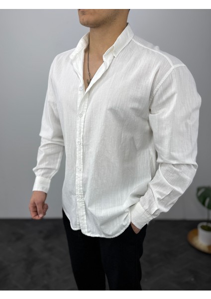 Dökümlü Oversize Keten Görünümlü Erkek Gömlek fiyatları