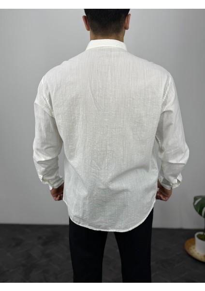 Dökümlü Oversize Keten Görünümlü Erkek Gömlek fırsatları