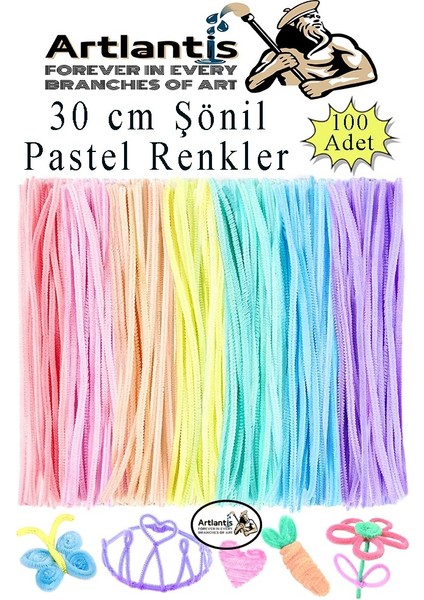 Şönil Pastel Renkler 30 cm 100 Lü 1 Paket Pastel Renkli Tüylü Tel Peluş Tel 30 cm Elişi Okul Projeleri Süsleme