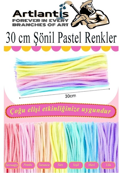 Şönil Pastel Renkler 30 cm 100 Lü 1 Paket Pastel Renkli Tüylü Tel Peluş Tel 30 cm Elişi Okul Projeleri Süsleme