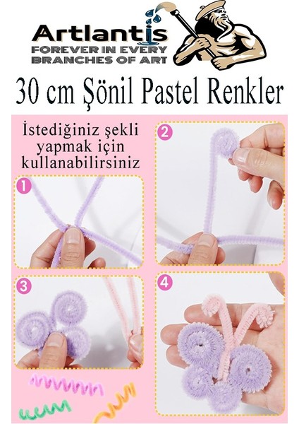 Şönil Pastel Renkler 30 cm 100 Lü 1 Paket Pastel Renkli Tüylü Tel Peluş Tel 30 cm Elişi Okul Projeleri Süsleme