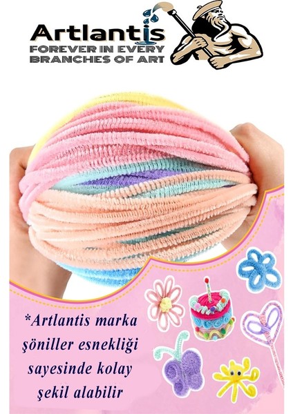 Şönil Pastel Renkler 30 cm 100 Lü 1 Paket Pastel Renkli Tüylü Tel Peluş Tel 30 cm Elişi Okul Projeleri Süsleme
