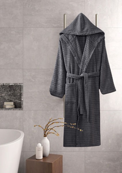 Kapüşonlu Bornoz Doğa Antrasit 2xl