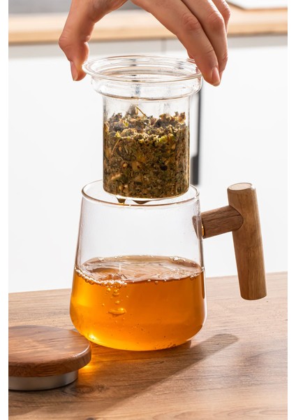 17564 Herby Borosilikat Cam Süzgeçli Kupa Bitki Çayı Demliği 500 ml