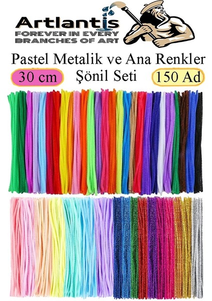 Şönil Pastel Metalik ve Ana Renkler 30 cm 150 Li 1 Paket Renkli Tüylü Tel Peluş Tel 30 cm Elişi Okul Projeleri Süsleme