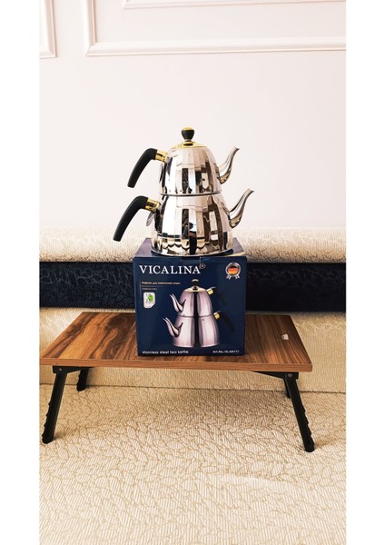 İki Kişilik Şık Çelik Çaydanlık Seti, Modern Tasarım, 3 L, Gümüş Renk