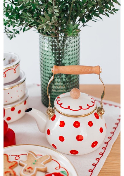Merry Yılbaşı Özel Emaye Vintage Kettle 2'litre- Ocakta-Sobada Kullanılabilir