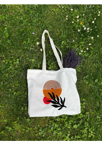 Punch Nakışlı Şık Bez Çanta – Doğal ve Modern Tasarım - 45X40CM - 1 Adet fırsatları