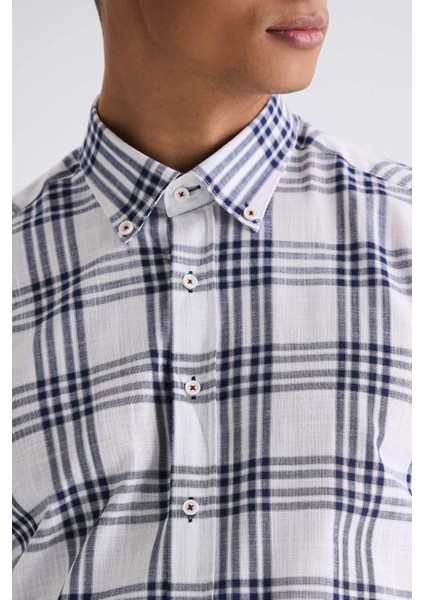 Lacivert Slim Fit Kareli Erkek Gömlek modelleri