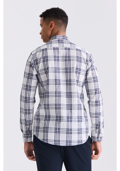 Lacivert Slim Fit Kareli Erkek Gömlek fırsatları